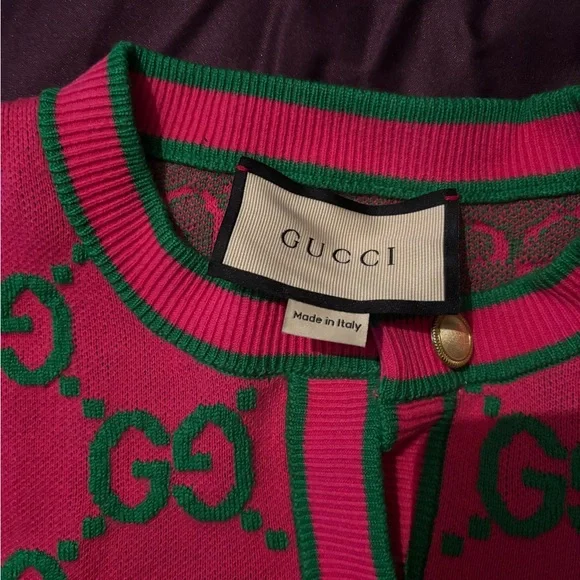 Gucci Pink and Green Knit Cardigan